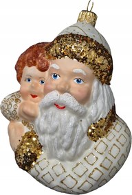 KollekcióFehér Mikulás gyermekkel Kézzel festett üveggömb