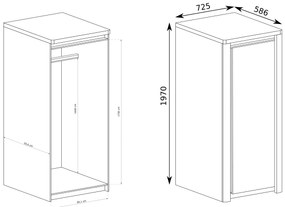 Ruhásszekrény Livia 02 (ribbeck tölgy + fényes fehér). 1057858