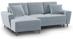 Világoskék bársony kinyitható tárolóhelyes sarokkanapé (bal oldali-heverő résszel) Kyoto – Cosmopolitan Design