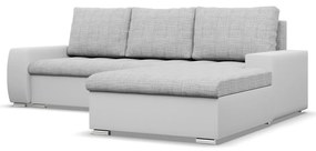 Toronto sarokkanapé, 2 ágyneműtartóval, fonott + műbőr, jobboldali, szürke - fehér