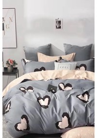 Szürke-bézs kétszemélyes hosszabbított négyrészes renforcé pamut ágyneműhuzat lepedővel 200x220 cm Double Heart – Mila Home