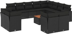 vidaXL 13 részes fekete polyrattan kerti ülőgarnitúra párnákkal