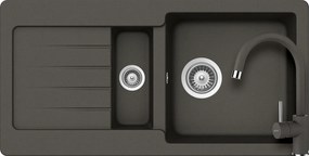 Schock Typos D-150S konyhai mosogatótálca 860 x 435 mm és Schock Plutos konyhai csaptelep Cristalite Asphalt, aszfaltszürke