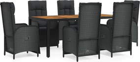 vidaXL 7 részes fekete polyrattan kerti étkezőgarnitúra párnával