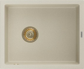 Mexen Pedro egymedencés gránit mosogatótálca 560 x 460 mm, bézs, arany szifon - 6508561000-69-G