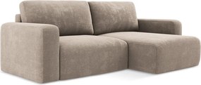 Bézs zsenília kinyitható-tárolóhelyes sarokkanapé (jobb oldali-heverő résszel) Kona – Makamii