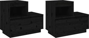 vidaXL 2 db fekete tömör fenyőfa éjjeliszekrény 60 x 34 x 51 cm