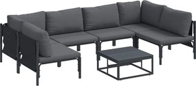 vidaXL Kerti Kanapé Szett párnával 7 pcs Fekete Acél