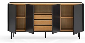 Fekete alacsony komód tölgyfa dekorral 165x78 cm Arista – Teulat