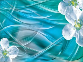 Fotótapéta Fehér virágok és türkiz vinil absztrakt 368x280 +ragasztó