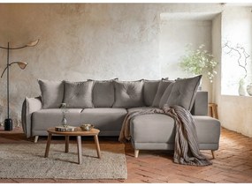 Világosbarna kordbársony kinyitható sarokkanapé (jobb oldali) Lazy Lukka – Miuform