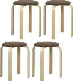 HOMCOM 4 darabos Stacking Kerek Fa Sztólt Kárpitozott Üléssel, Étkező, Hálószoba, Iroda és Nappali Barna és Természetes | Aosom