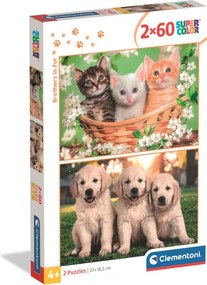 Állatos Brothers in Fur 2x60 db-os puzzle Clementoni