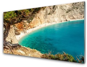 Üvegfotó Bay Sea Rocks Beach 100x50 cm 2 fogas