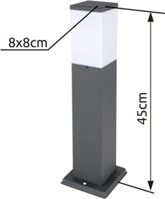 Globo 31731 Kültéri állólámpa rozsdamentes acél, antracit, fehér műanyag búra. IP44,méretek: 80 x 80 mm, 124x124x450mm, exkl. 1x E27 LED 15W 230V