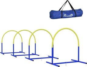 PawHut Kutya Agilitási Képző Eszköz, Kutya Agilitási Halmaz, 4 darabos akadály halmaz idősebb kutyák számára, Kutya Képző Halmaz Hordtáskával, Kék + S