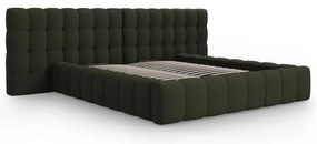 Zöld kárpitozott ágyneműtartós franciaágy ágyráccsal 160x200 cm Mamaia – Micadoni Home
