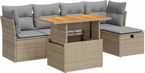 vidaXL 6 részes bézs polyrattan akácfa kerti ülőgarnitúra párnával