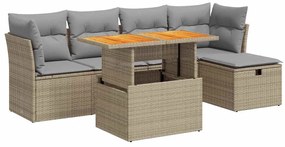 vidaXL 6 részes bézs polyrattan akácfa kerti ülőgarnitúra párnával