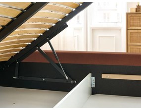 Narancssárga kárpitozott franciaágy tárolóhellyel, ágyráccsal 180x200 cm Jagna – Bobochic Paris
