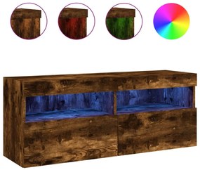 füstös tölgy színű fali TV-szekrény LED-ekkel 100x30x40 cm