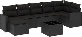 vidaXL 8 részes fekete polyrattan kerti ülőgarnitúra párnákkal
