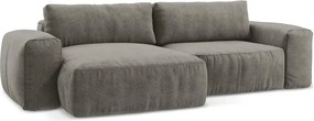 Szürke zsenília kinyitható sarokkanapé (bal oldali-heverő résszel) Kuki – Makamii