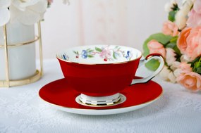 Porcelán csésze piros virág csészealj 200ml