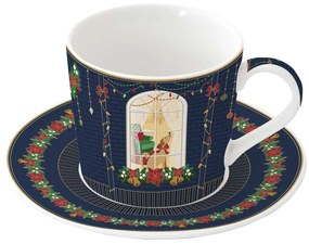 Karácsonyi porcelán reggeliző csésze + alj 380 ml díszdobozban Festive Avenue