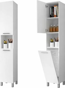 NORMANDIA 30 || Fehér, fürdőszoba szekrény, szennyestartóval, tárolóval és polcokkal