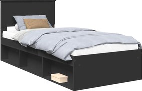 vidaXL Ágykeret fejtámlával Fekete 90 x 200 cm Tömör fenyőfa