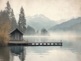 Vászonkép Canvas Tájkép Hegyek Erdő Tó Móló Kikötő 80x60