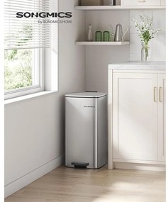 30 literes acél pedálos szemetes belső vödörrel, metál ezüst