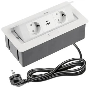 Konnektor, pultba süllyeszthető, fekvő, SOFT, 2x dugalj,2x USB A+C, 1,5 lábellel, fehér