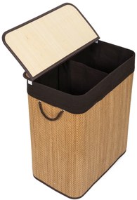 G21 bambusz szennyeskosár,105 l kapacitású, barna betéttel, elválasztó elemekkel