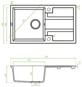 Laveo Barbados, 1 kamrás gránit mosogató 760x440x194 mm, bézs, LAV-SBB_411T