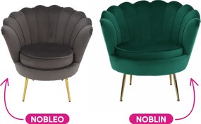 Fotel Art-deco stílusban, smaragd Velvet anyag/gold króm-arany, NOBLIN