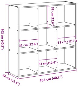 barna tölgy színű szerelt fa könyvespolc 102 x 32 x 102 cm