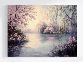 Poszter Tájkép Tavasz Víz Tó Fűzfa Cseresznye 80x60