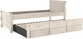 Ágy pótággyal, antik fehér, 90x200, ANTIKO