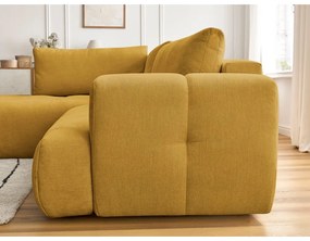 Mustársárga kinyitható-tárolóhelyes sarokkanapé (bal oldali-L alakú) Fuji – Bobochic Paris