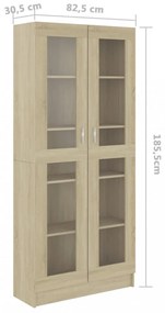 sonoma tölgy színű szerelt fa vitrinszekrény 82,5x30,5x185,5 cm