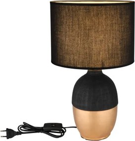 Globo 21627B Asztali lámpa fekete kerámia, arany színű kerámia, fekete textil, fekete PVC kábel, billenőkapcsoló a kábelen, ø: 250mm, M:430mm, kábelhossz 1500mm, nem tartozék: 1x E14 40W 230V