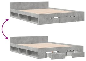 betonszürke szerelt fa ágykeret fiókokkal 160 x 200 cm