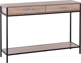 HOMCOM Ipari Stílusú Előtér Konszol Asztal Fiókokkal és Acél Szerkezettel 120x30x81.5 cm Tölgyfa | Aosom