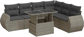 vidaXL 7 részes szürke polyrattan kerti ülőgarnitúra párnákkal