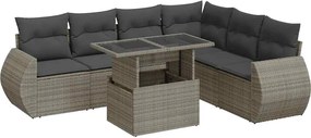 vidaXL 7 részes szürke polyrattan kerti ülőgarnitúra párnákkal