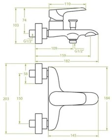 Laveo Alea, falra szerelhető kád/zuhany csaptelep h-103, króm-fehér, LAV-BLE_610D