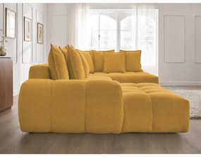Mustársárga zsenília kinyitható-tárolóhelyes sarokkanapé (jobb oldali-U alakú) Everest – Bobochic Paris