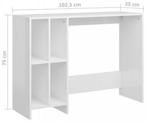 magasfényű fehér szerelt fa laptopasztal 102,5 x 35 x 75 cm